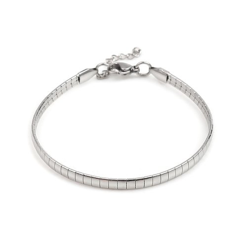 Support bracelet en acier inoxydable - maille serpent rectangulaire - métal couleur argenté - r255