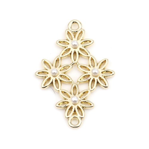 1 connecteur fleurs - perles - métal doré - r199
