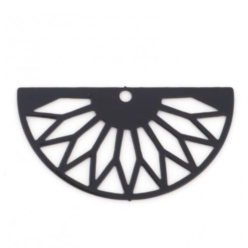 1 pendentif estampe - demi lune - filigrane - laser cut - noir - r364