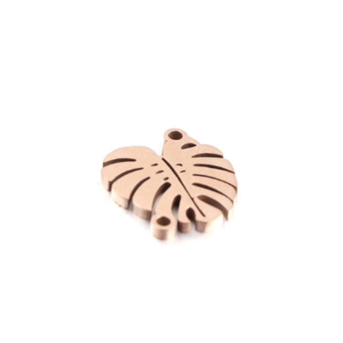 1 connecteur pendentif - feuille de palmier - rose dorée - acier inoxydable