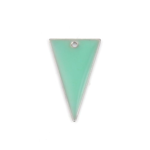 1 pendentif - sequin triangle émaillé vert - laiton r341
