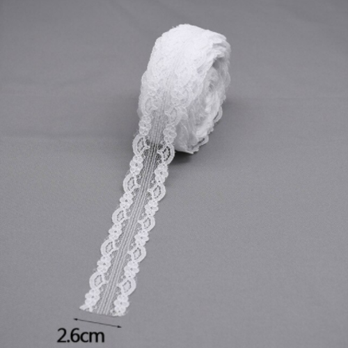 Lot de 9 m de ruban en dentelle fine - petites fleurs - 26 mm - blanche -  d11