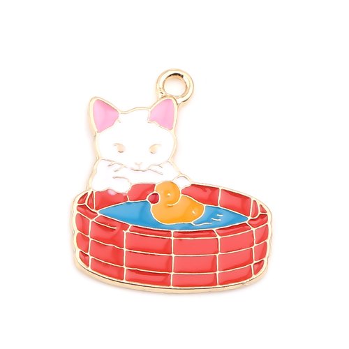 1 breloque le chat et la piscine - émaillé - couleur métal doré