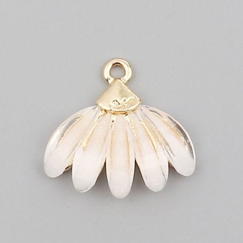1 breloque pendentif fleur blanc nacré - métal doré - r051