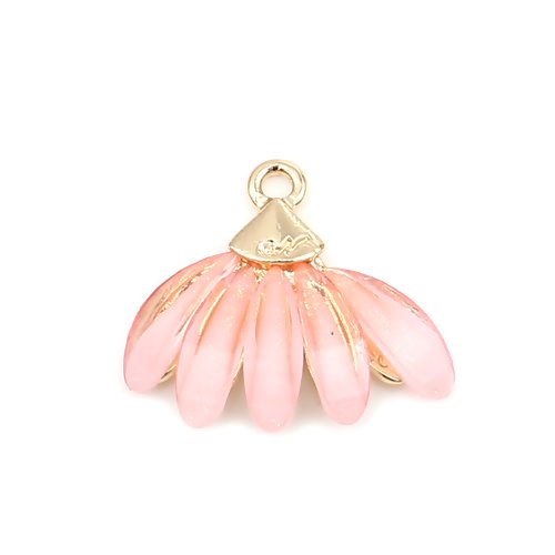 1 breloque pendentif fleur rose - métal doré - r050