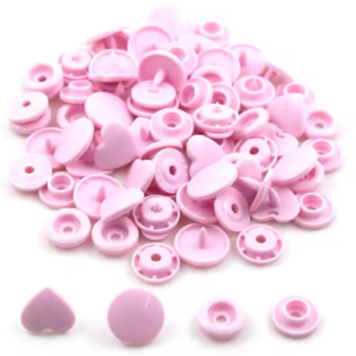 1 lot de 10 boutons pression - coeur - type kam - rose