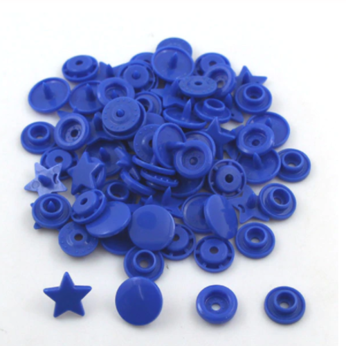 1 lot de 10 boutons pression - etoile - type kam - bleu roi