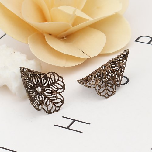 2 perles coupelles cône forme fleur - couleur bronze r688