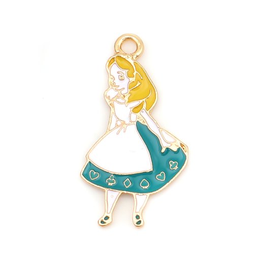 1 breloque pendentif alice - email - métal doré