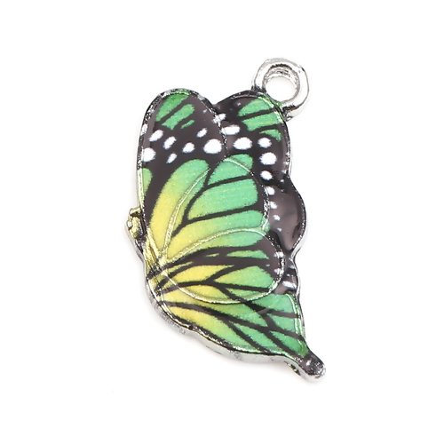 1 breloque aile de papillon - émaillé - couleur métal argenté - r894