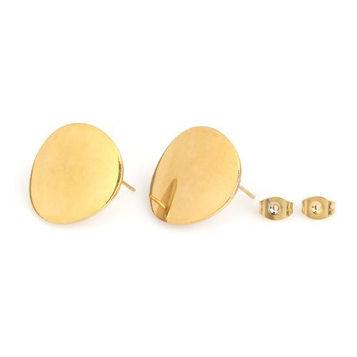 1 paire de boucles d'oreille puces - forme ronde en acier inoxydable 304 - couleur métal doré - 20  x 19 mm - r307