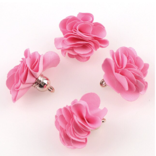 1 pendentif pompon fleurs - rose bonbon - l421