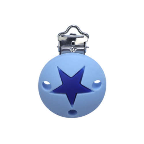 1 clip / pince pour attache tétine ou doudou en silicone - etoile - bleu ciel - bleu roi