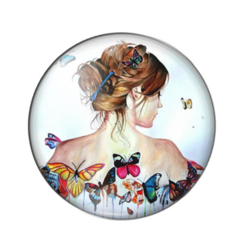 1 cabochon en verre - 25 mm - la femme aux papillons