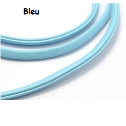 1 m de cordon cuir plat - bleu - 4 mm