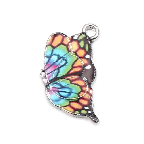 1 breloque aile de papillon - émaillé - couleur métal argenté - r893