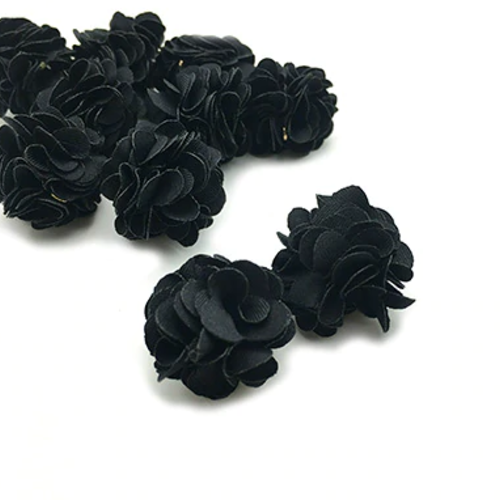 1 pendentif - breloque pompon fleurs - noir - r8419