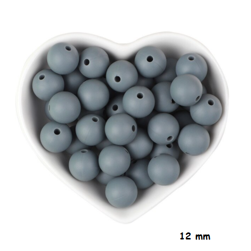 Lot de 5 perles en silicones - 12 mm - gris foncé
