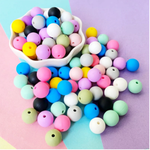 Lot de 30 perles en silicones - 12 mm - multicolore