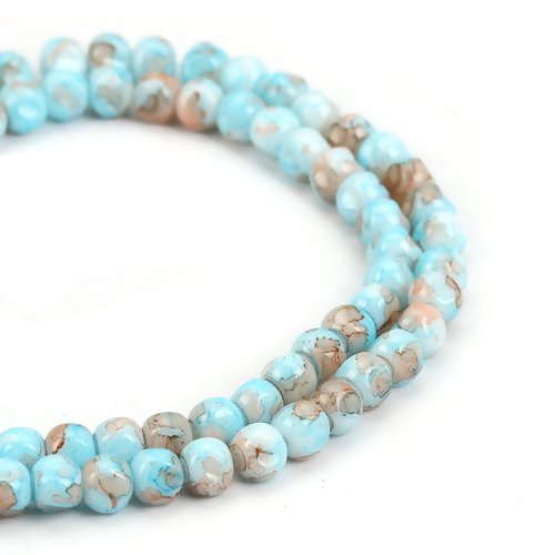 Lot de 10 perles à facettes en verre tons bleu et saumon - 6 mm - p1217