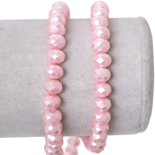 Lot de 10 perles en verre abacus à facettes rose - p1231