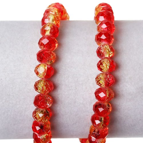 Lot de 10 perles en verre à facettes craquelées - rouge et jaune - p1362