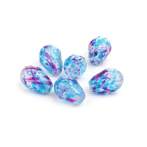 Lot de 10 perles de verre goutte drop bleu et fuchsia - p9644