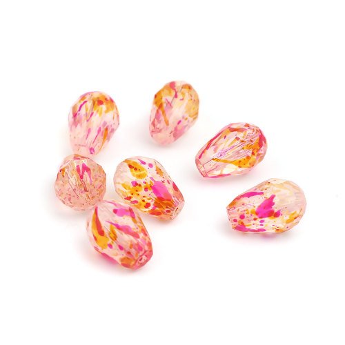 Lot de 10 perles de verre goutte - orange - fuchsia - p9648