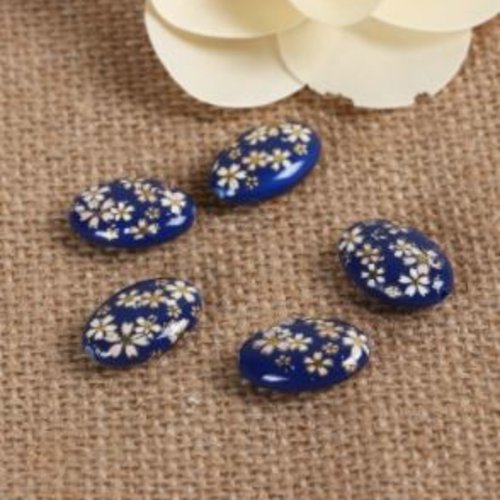 Perle ovale peinture japonaise - acrylique - bleu - p1521