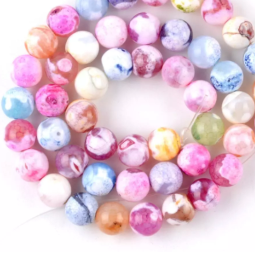 Lot de 10 perles agates rondes multicolores - 6 mm - p1156