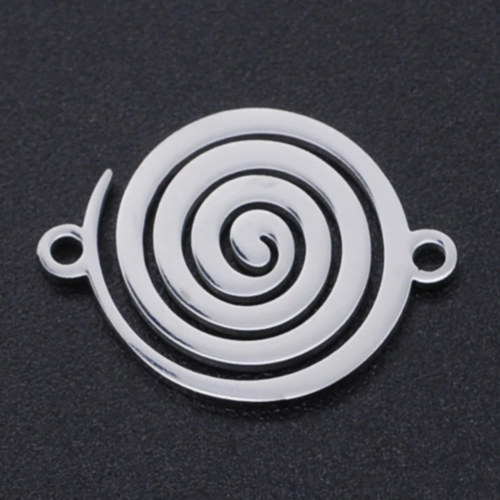 1 connecteur pendentif - spirale - acier inoxydable - argenté