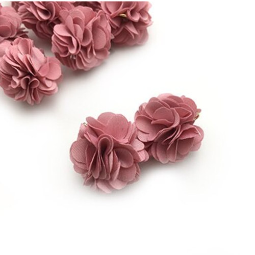 1 pendentif - breloque pompon fleurs - vieux rose - r8415