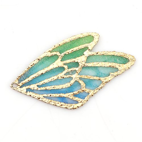 1 pendentif aile de papillon- bleu - vert r255