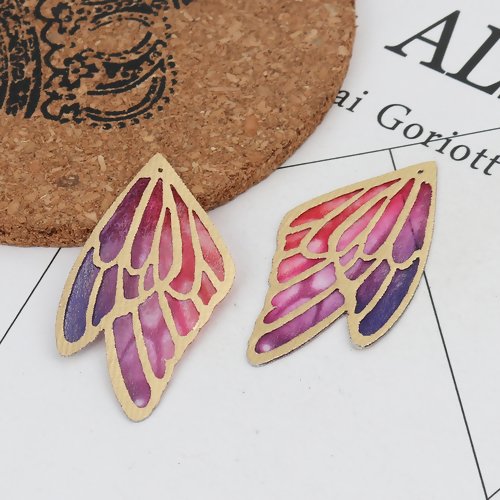 1 pendentif aile de papillon - violet - rose r966