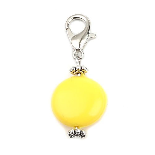 1 pendentif charm perle jaune fermoir mousqueton - r147