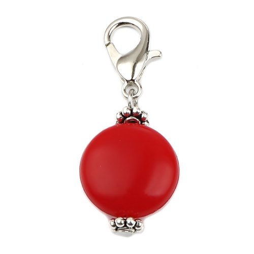 1 pendentif charm perle rouge fermoir mousqueton - r157