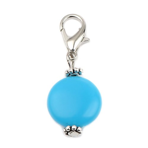 1 pendentif charm perle bleu turquoise fermoir mousqueton - r152
