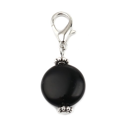 1 pendentif charm perle noir fermoir mousqueton - r151