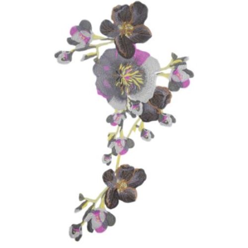 1 grande applique brodée - dentelle - fleurs - tons gris - apc-29