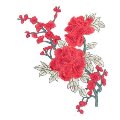 1 applique brodée - dentelle - fleurs - rouge - apc-30
