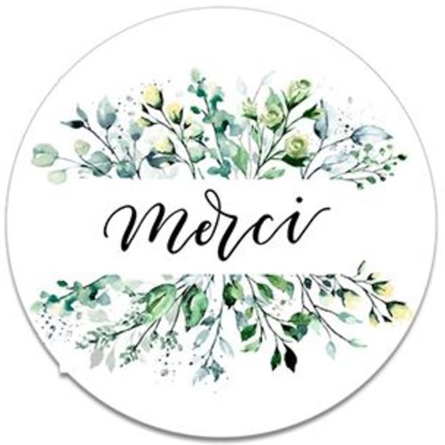 Lot de 10 étiquettes autocollantes " merci " - etiquette fleurs tons verts
