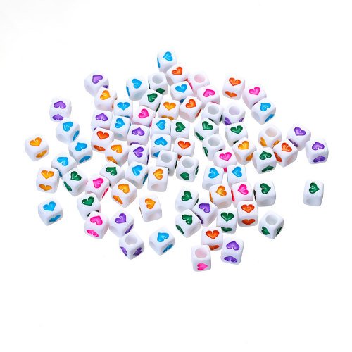 1 lot de 100 perles coeur multicolore en acrylique - r524