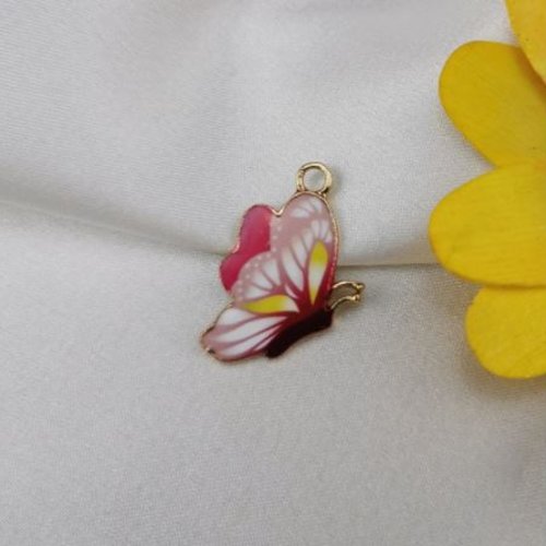 1 breloque - pendentif - papillon rose - r794
