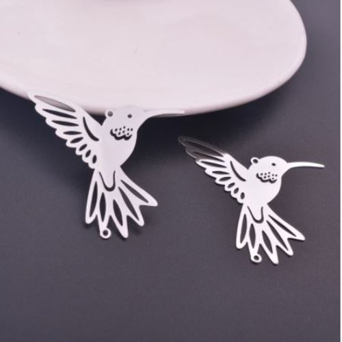 1 pendentif connecteur - oiseaux - colibri - filigrane - laser cut