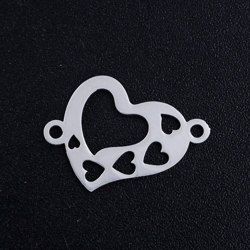 1 connecteur pendentif - coeur - acier inoxydable - couleur argenté