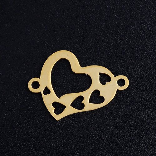 1 connecteur pendentif - coeur - acier inoxydable - couleur dorée