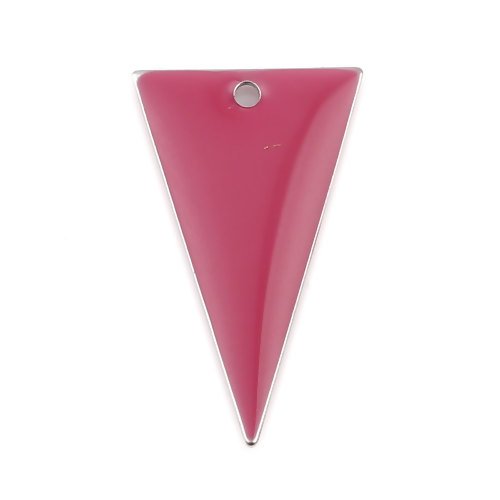 1 pendentif - sequin triangle émaillé fuchsia - laiton r954