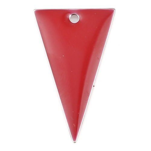 1 pendentif - sequin triangle émaillé rouge - laiton r944