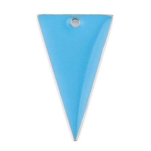 1 pendentif - sequin triangle émaillé bleu - laiton - r946