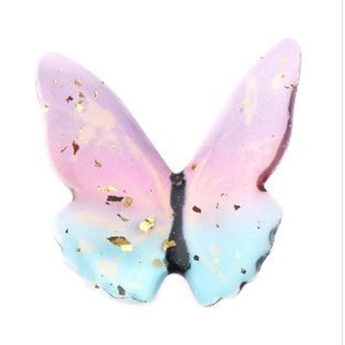 1 pendentif papillon en résine - bleu - rose - r551